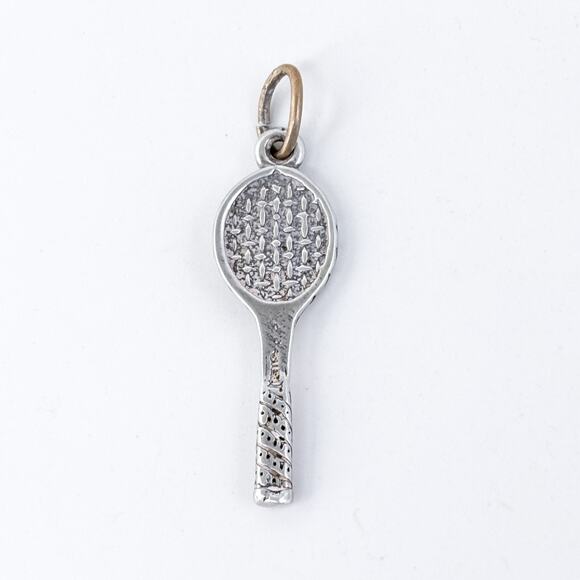 Vintage Sterling Silver 925 Textured Tennis Racket Pendant Charm - Picture 2 of 5